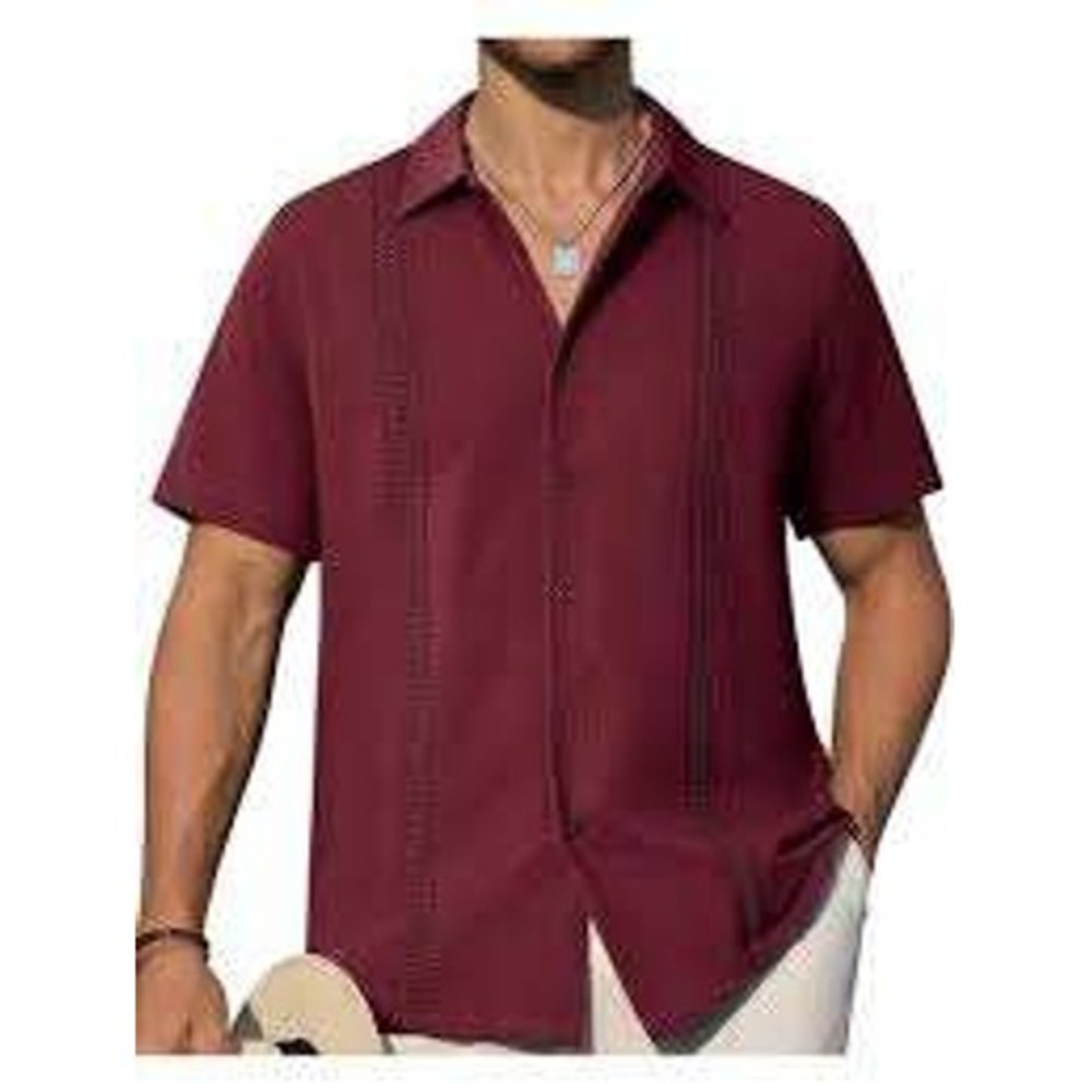 NWT Cubavera Men's LGuayabera Button Shirt Red Embroidered Short Sleeve Casual